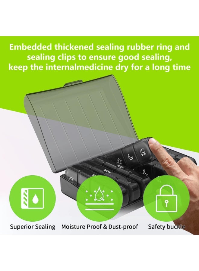 أوشيما منظم حبوب, مربع حبوب السفر المحمولة, ضوء دليل حالة حبوب الفيتامينات, منظم الطب الأسبوعي, منظم مربع حبوب 7 أيام حالة الفيتامينات, الأدوية, المكملات الغذائية, زيوت السمك (الأسود) - Image 4